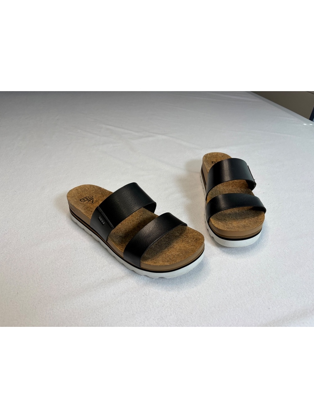 Reef Women's Black Double Strap Slide Sandals with Cork Footbed - Picture 5 of 6